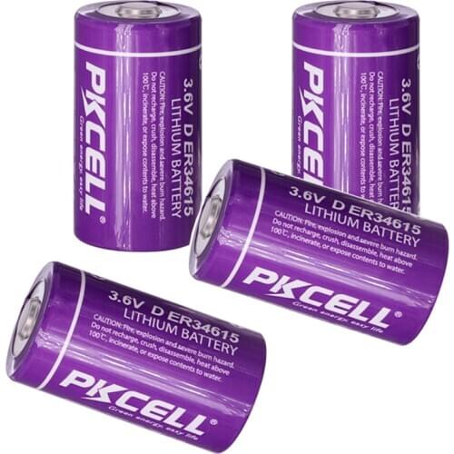 4Pcs PKCELL 19ah ER34615 34615 3.6V Size 34.2X61.5mm 19000MAH Non-rechargeable D LiSOCl2 Batteries lithium batteriesfor 10years