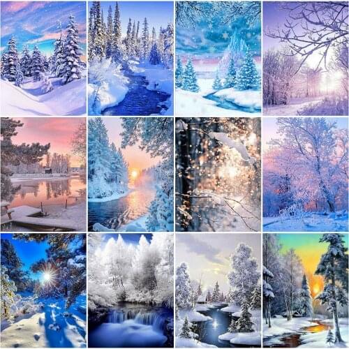 HUACAN 5D Diamond Painting Winter Landscape Full Sqaure Diamond Embroidery Natural Scenery Mosaic Home Decor
