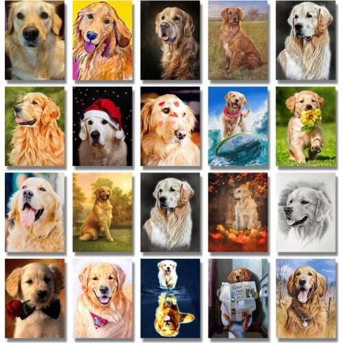 Diy Diamond Painting Golden Retriever Dog Full Round Cross Stitch Crystal Diamond Mosaic Needlework Embroidery Home Decoration