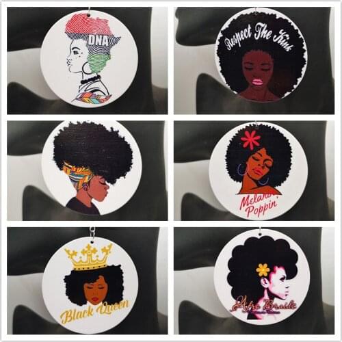 Free Shipping!Round African women melanin wooden earrings