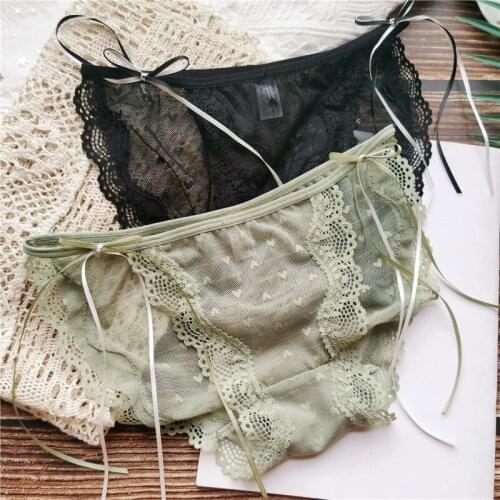 Side Mesh Womens Ruffle Panties Bow Love Lingerie Sexy Low Waist Underwear Corset Lace Seamless Transparent Brief Thong Ouverte