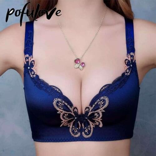 Butterfly Push Up Bra for Women Wireless Seamless Bras Plus Size Underwear Embroidery Sexy Bralette Gathered Brassiere 75abc
