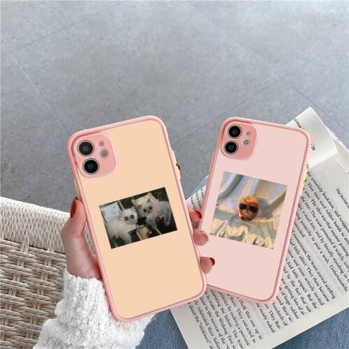 Phone Case For iPhone 12 11 Mini Pro XR XS Max 7 8 Plus X cute cat Pink Aesthetic Matte transparent Pink Cover