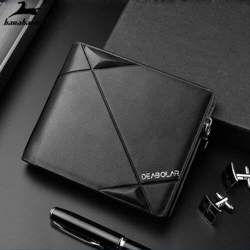 Wallet for man leather short With Zipper Coin Pocket Vintage stripe Male Short Money Purse hombre Card Holder New mens wallets