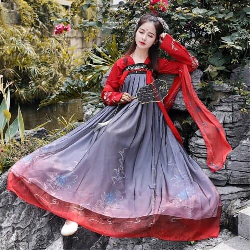 Hanfu Chinese Style Ancient Costume Traditional Folk Dance Stage Performance Clothing Retro Singers Princess Fairy Dress