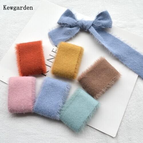 Kewgarden DIY Hair Bow tie Corsage Accessories 25mm 38mm 1" 1-1/2" Knitted Plush Hair Stripe Ribbon Sewing Handmade Tape 10 Yard