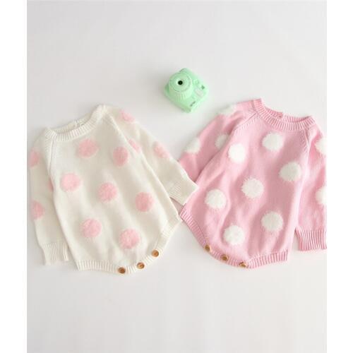 Knitted Baby Clothes Autumn Winter Baby Girl Romper Long Sleeve Cotton Polka Dot Infant Baby Romper Toddler Sweater Jumspuit
