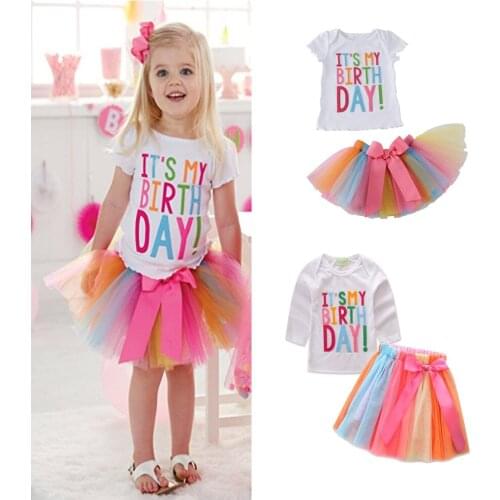 Girls Clothing Sets New Summer Fashion Cartoon T-Shirts Childrens dress girls cake dress birthday cotton girl clothing suits