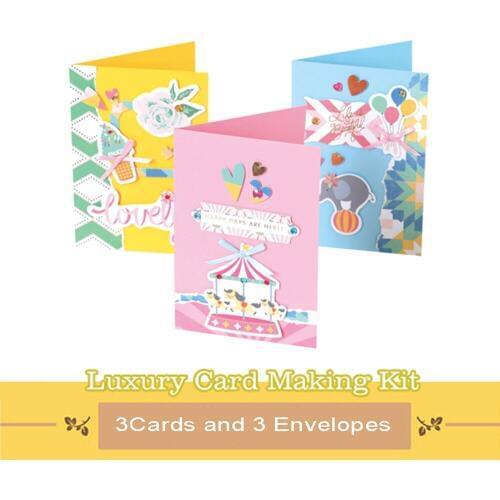 Cute Card Making Set DIY Kids Paper Craft 3 Cards Scrapbooking Cardstock Card Kit
