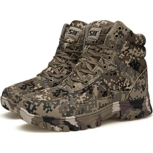 Men Winter Lace-up Canvas Hiking Shoes Non-slip Ice Walking Cotton Shoes Keep Warm Camouflage Tactical Army Shoes Size 36-46