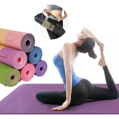 No-slip Yoga Mat 6mm TPE Sport Yoga Mat For Fitness Pilates Gymnastics Colchonete Pad 183*61*0.6cm With Yoga Bag Strap