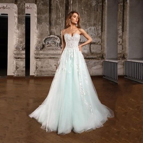 Latest Charming Mint Sleeveless Prom Party Gowns Long Sweetheart Lace Appliqued Beaded Wedding Party Dresses Corset Back 2021