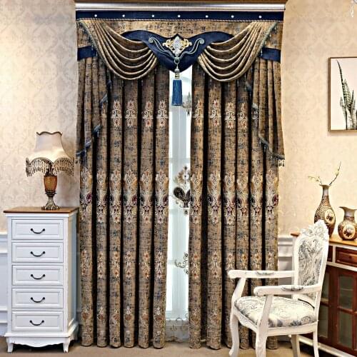 New Style Luxury European Style Chenille Jacquard Curtain Fabric Valance Curtains for Living Room and Bedroom Cortina Cocina
