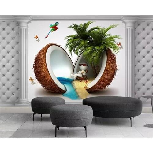 Beibehang Custom wallpaper creative 3D coconut tree seaside TV sofa soft pack background wall living room bedroom 3d wallpaper