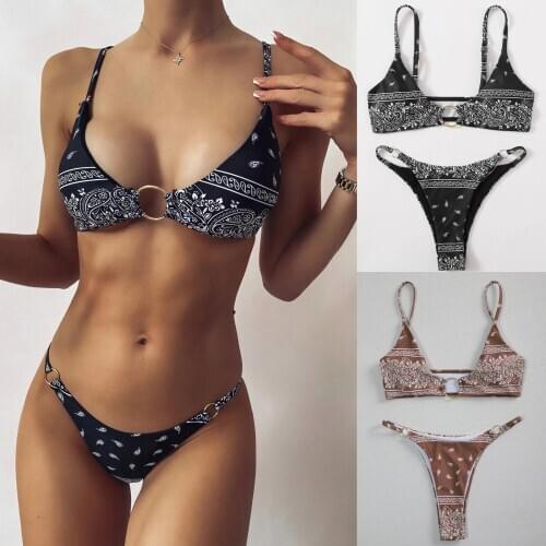 Sagace summer new swimming beach suit womens pull ring Vintage cashew flower print sexy strap split Swimsuit Bikini