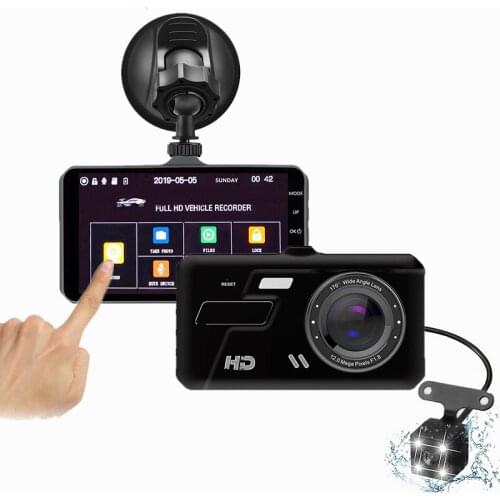 Touch Dual Front And Rear HD 1080p 4-Inch Touch Screen Dash Cam Night Vision Backup Car Video Recorder Car Camera Mirroring DVR