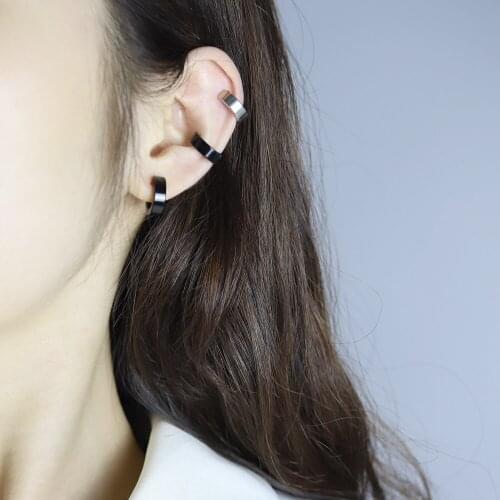 1 Pair Men Women Stainless Steel Non-Piercing Earring Clip on Ear Stud Cuff Earrings Men Black Punk Cool Jewelry Wholesale