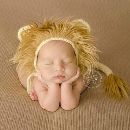 Cute Lion Newborn Baby Photography Hat And Tail Set Newborn Crochet Infant Baby Hat Cap Newborn Animal Photo Props