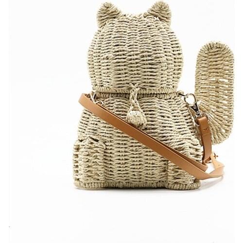 New Rattan Straw Bags Ladies Lucky Fashion Cat Crossbody Messenger Hand Bags Women Girl Basket Free Shipping