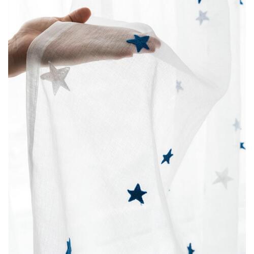 BIGMUM Modern Minimalist Embroidered Stars Door Curtains Drape Panel Sheer Tulle For Living Room Bedroom Kitchen Cortinas Window