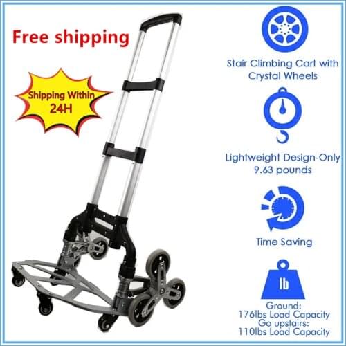 330lbs Stair Climbing Cart All Terrain Stair Climbing Hand Truck with Bungee Cord Portable Folding Trolley for Upstairs Cargo