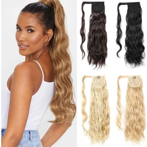 AZIR Synthetic Long Hollywood Wave Ponytail Extension Wrap Around Ponytail Clip in Hair Extensions for Women Black Blonde Red