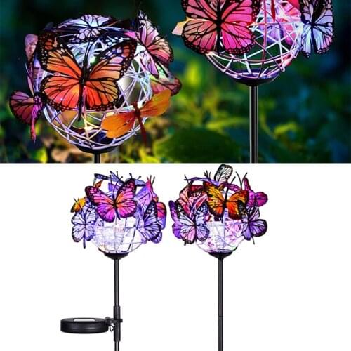 2pcs Butterfly Outdoor Solar Garden Lights Waterproof Solar Powered Stake Lights Lawn Lamp with Butterflies For Garden Yard Path