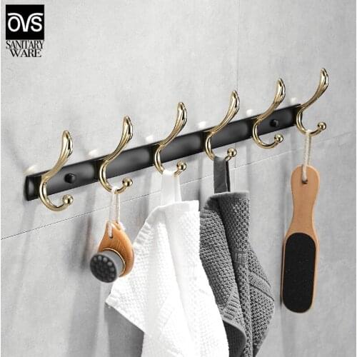 Bathroom Punch-Free Wall Hanging Black Gold Coat Hooks Bedroom Wardrobe Row Hooks Bathroom Towel Hooks Behind The Door Coat Hook