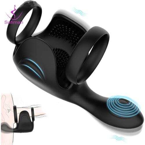 Vibrating Penis Massager Ring for Men Male Masturbator 10 Modes Penis Massager Scrotum Delay Ejaculation Long-Lasting Trainer