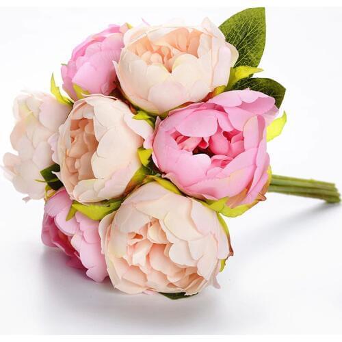 YO CHO Artificial Flowers Peony Rose Silk Flower Head Pink Purple Peonies Bouquet Wedding Marriage Home Party Decor Fake Flowers