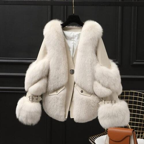 Rf21114 Womens Real Fox Fur Jacket with Genuine Sheep Leather