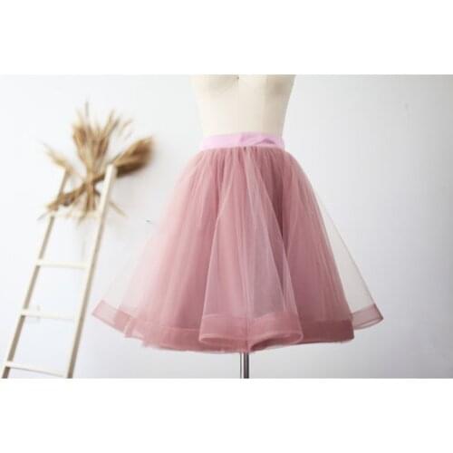Pretty Mauve Tulle Skirt Short Women Vintage Midi TUTU Tulle Skirt Wedding Bridal Bridesmaid Skirt Zipper Waist Lolita Sais Jupe