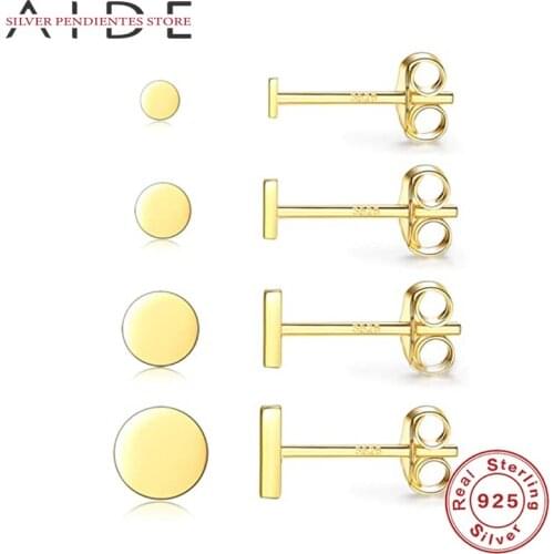 AIDE 2/3/4/5mm 925 Sterling Silver Earrings New Round Shaped Stud Earrings For Women Silver Jewelry Kolczyki Pendientes Plata