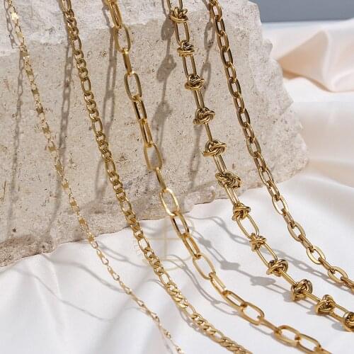 Hot Tarnish Free Stylish Stainless Steel Chain Choker Necklace Basic Link Lip Figaro Knot Twisted Chain Necklace For Women