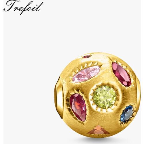 Golden Beads Colorful Crystal 5mm Hole,2019 New 925 Sterling Silver Jewelry Bohemia Charm Gift For Women Fit Bracelets Necklace