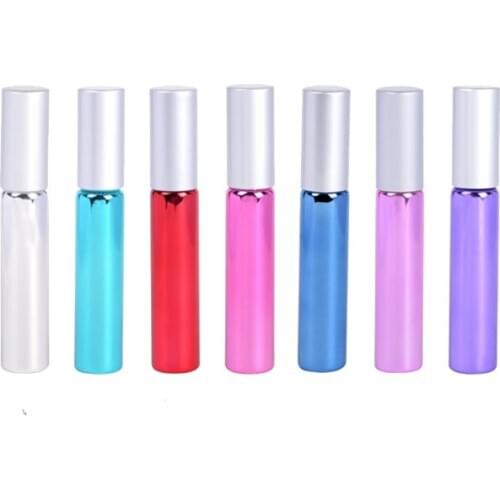 10 x 10ml Portable Empty Metal Roller Bottle For Essential Oils With Five Colors UV Roll-on Glass Bottles 10cc Roll on Container