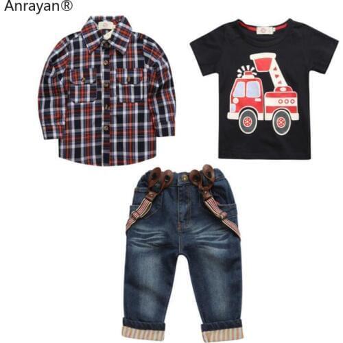 NEW Children Clothing Sets Autumn Fashion Suit Baby Boys Clothes Slong Sleeve Set Costume Kids Shirt+Tshirt+Jeans 3Pcs/set