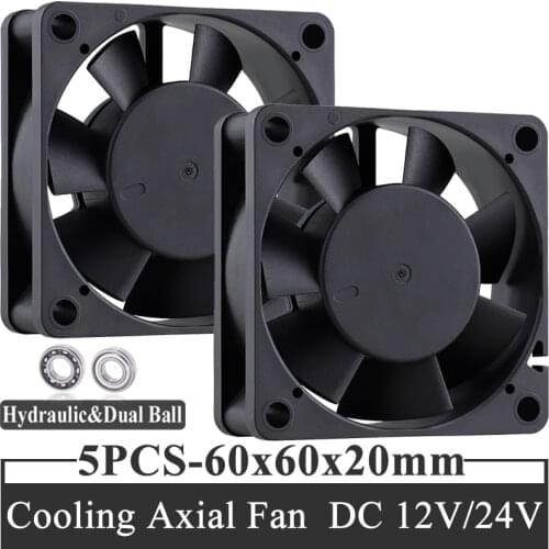5 Pcs Gdstime 60mm DC 12V 24V 60x60x20mm Brushless 6cm 3D Printer Cooler Fan High speed Cooling for fishing light charging pile