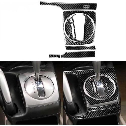 Car 8pcs/set Automatic Gear Shift Gearbox Panel Cover Frame Trim Real Carbon Fiber Sticker For Honda Civic 8th Gen 2006-2011