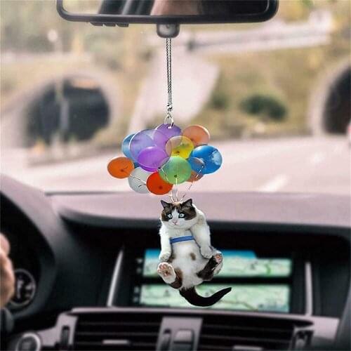 VEHICAR Cat Car Hanging Ornament with Colorful Balloon car Hanging Auto Interior Decor Pendant Creative Cute Cat Birthday Gift