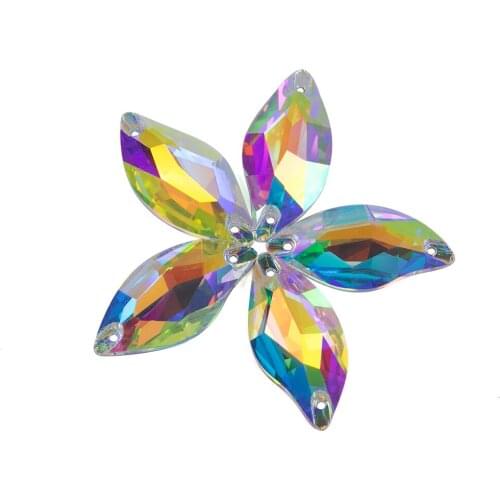 White /Crystal AB Willow leaf shape Glass Crystal sew on rhinestones with TWO holes Diy wedding dress accessories Free shipping