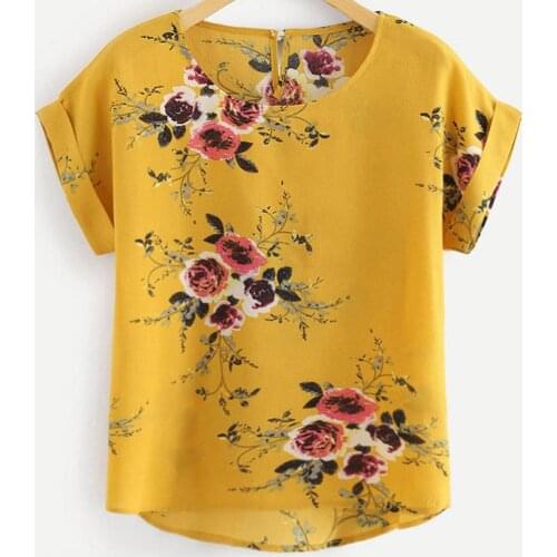 Summer Fashion Floral Print Blouse Pullover Ladies O-Neck Tee Tops Female Womens Short Sleeve Shirt Blusas Femininas Clothing