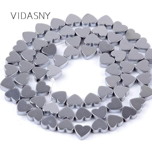 Natural Gem Silver Plated Heart Hematite Stone Beads For Needlework Jewelry Making 6 8mm Loose Beads Diy Necklace Bracelet 15