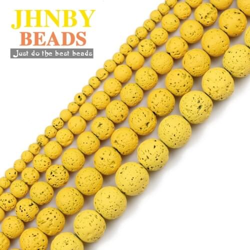 JHNBY Lemon Yellow Rubber Paint Volcanic Lava Natural Stone 4/6/8/10MM Spacer Round Loose beads for Jewelry making DIY bracelets