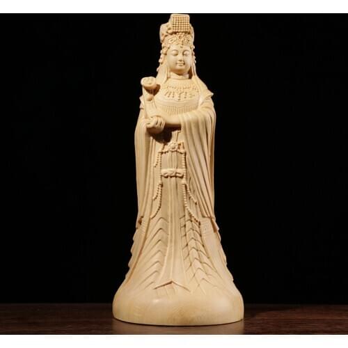 Cypress Wood 20cm Mazu Sculpture Wood Buddha Statue Sea Mother Worship Myth God Home Decor