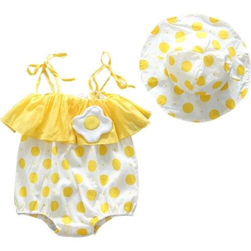 Baby Girls Clothes+ Hats Newborn Summer Jumpsuit Infant Cotton Sleeveless Suspender Romper 0-12 Month