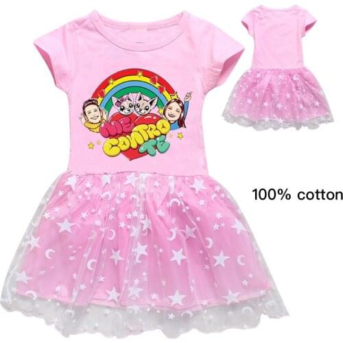 Little Girls Cartoon Me Contro Te Cotton Dress Toddler Kids Baby Girl Party Short Sleeve Dresses Sundress Summer Clothesl