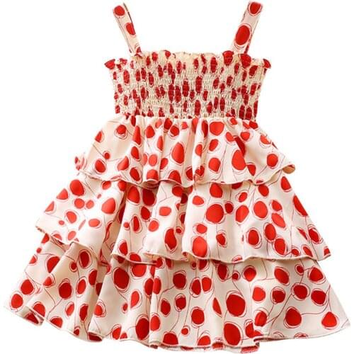Baby Girls Dress Dot Print Ruffle Sleeveless Sling High Waist A-line Ruffle Hem Casual Dress for Vacation Birthday Party 2-8 Y