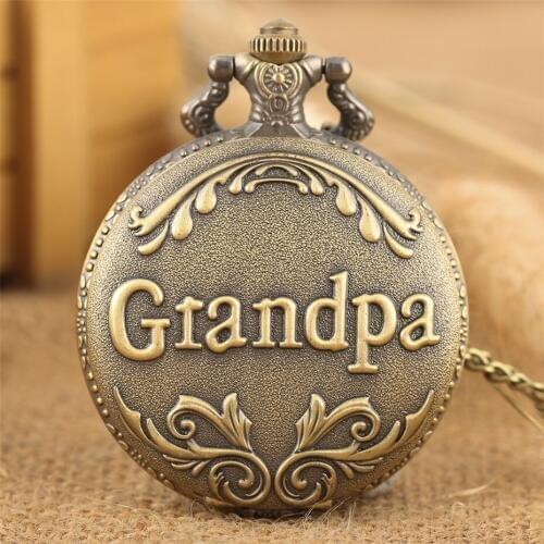 Grandpa Design Bronze Fob Chain Pocket Watch Retro Full Hunter Exquisite Necklace Pendant Clock for Men Women Kids