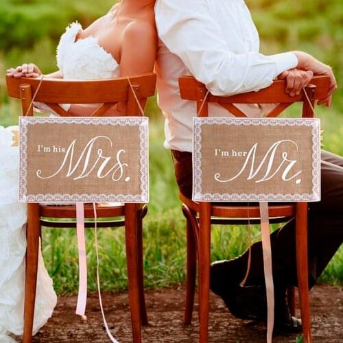 Mr Mrs Burlap Chair Banner Rustic Vintage Wedding Party Decor Weeding Decor for Weddings Groom Bride To Be Event Party Supplies